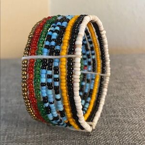 Vintage Multicolor Seed Bead Cuff Bracelet | 6.5” | Tribal Boho Statement